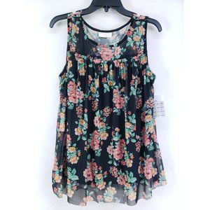 Bobbie Brooks Baby Doll Tank Top Women's Size Large Black Floral